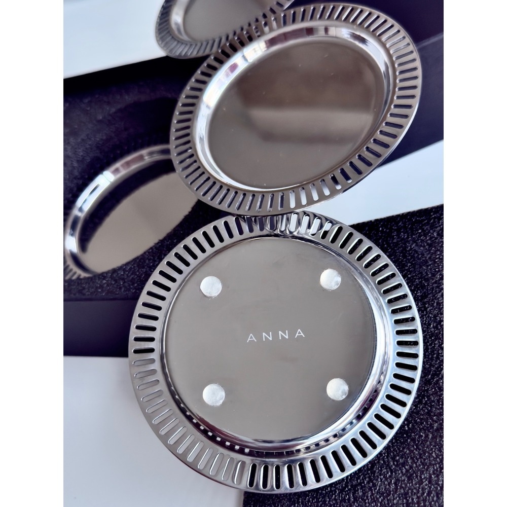 ANNA New York Set of 4 Stainless Steel Striations Coasters New in Box Retail $79